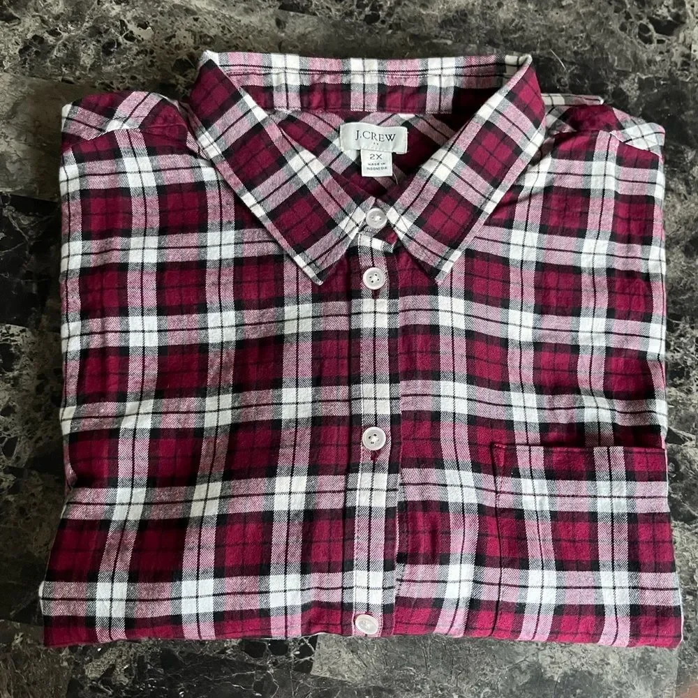 J Crew Women's Plaid Shirt Plus Size Cotton Flannel Button Down Tops 2X $79